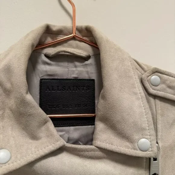 Allsaints Womens Suede Balfern Biker Jacket 2 Warm Taupe Quiet Luxury Western - Picture 6 of 11